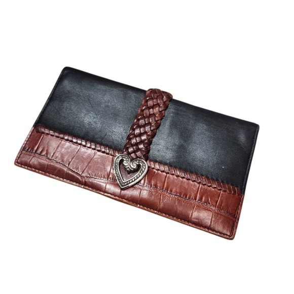 Brighton Handbags - Vintage Brighton Wallet/Clutch Bi-fold, Brown and Black with Heart Clasp
